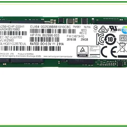هـارد/حافظه "اس اس دی" نسل3 "ام2" سـامسونگ Samsung (MZ-VLW2560) PM961 256GB M.2 (2280) PCIe 3.0(x4) NVMe Internal SSD